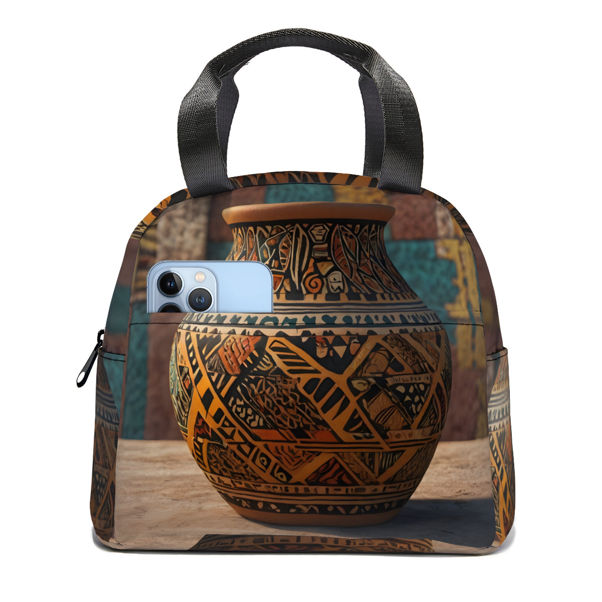 Golden Pot personalised canvas handheld insulated lunch bag (with side pocket)｜Polyester