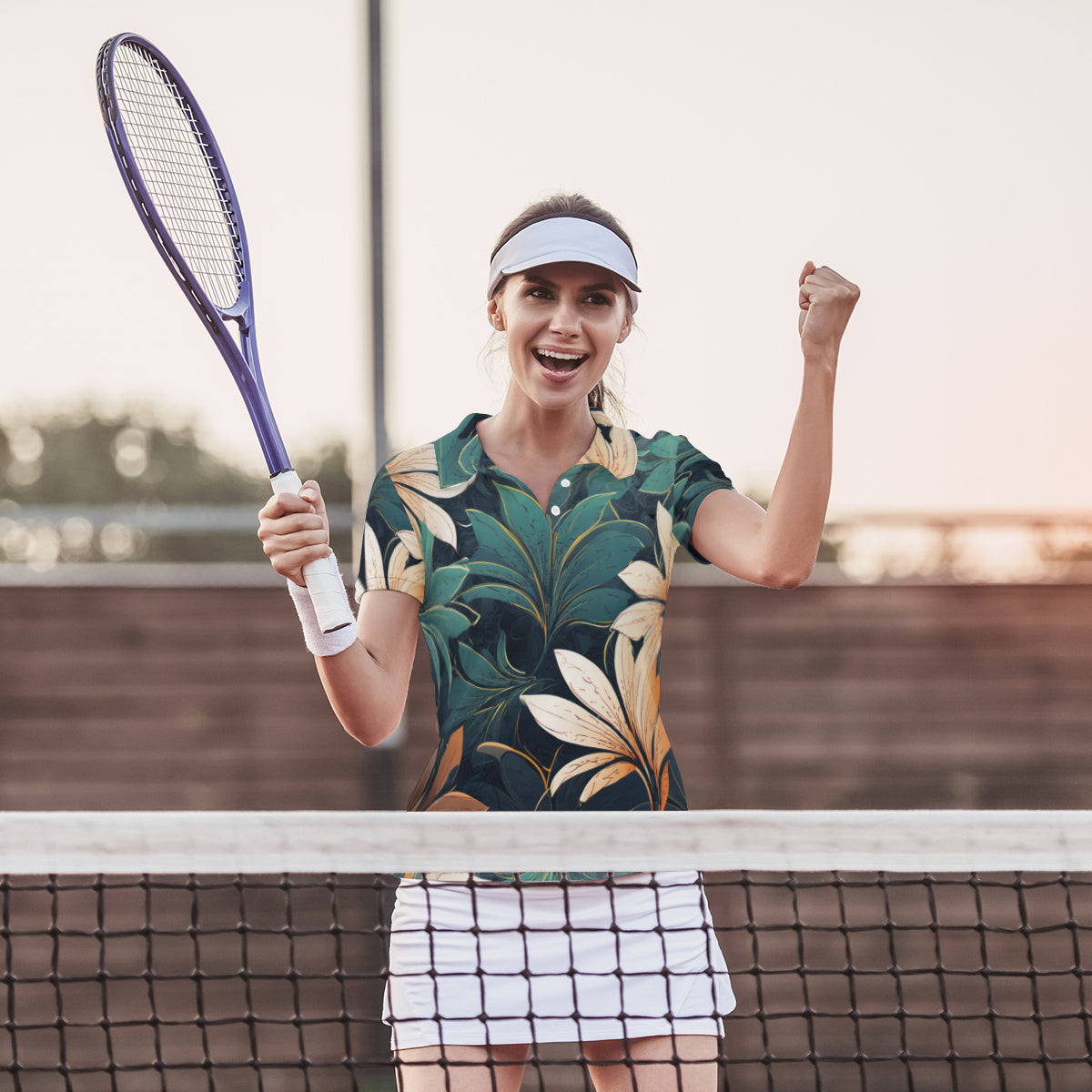 Floral Green Women's Short-Sleeved Polo Shirt