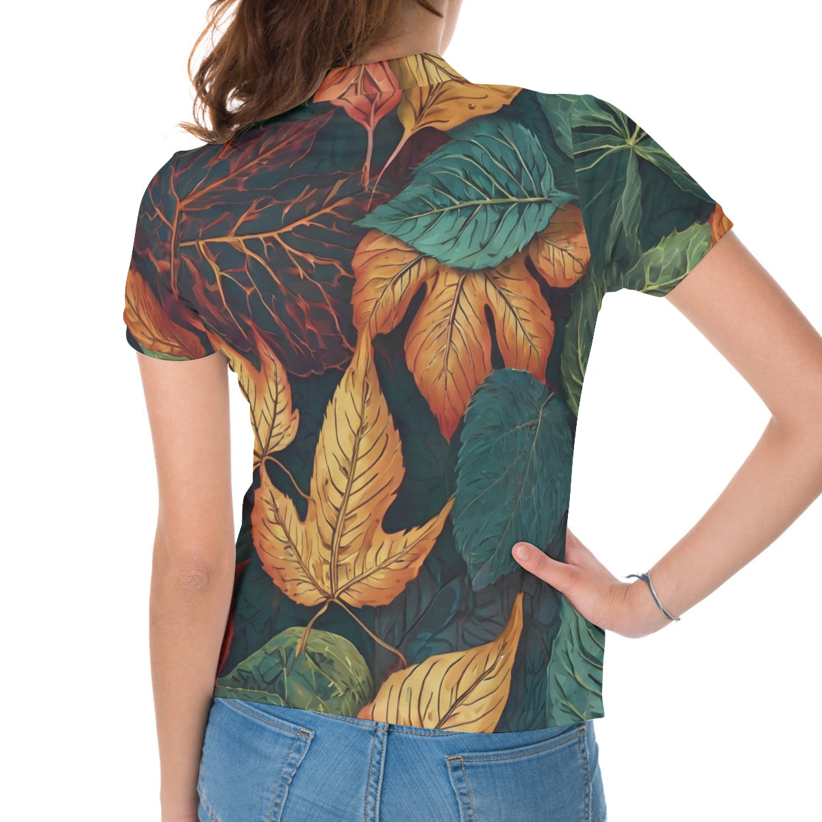 Floral Beauty Women's Short-Sleeved Polo Shirt｜Polyester