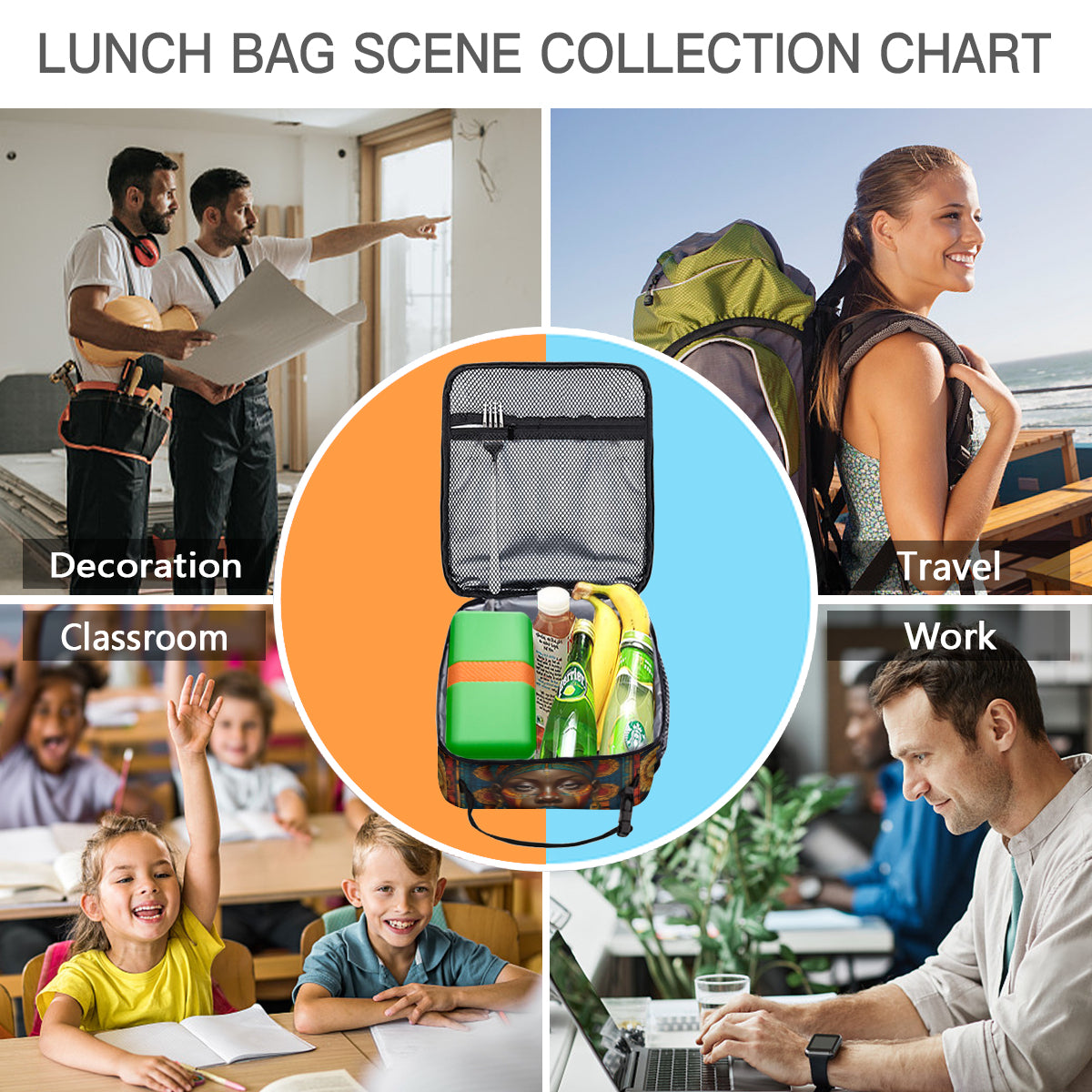 African Image Portable Handheld Insulated Lunch Bag｜Oxford Cloth