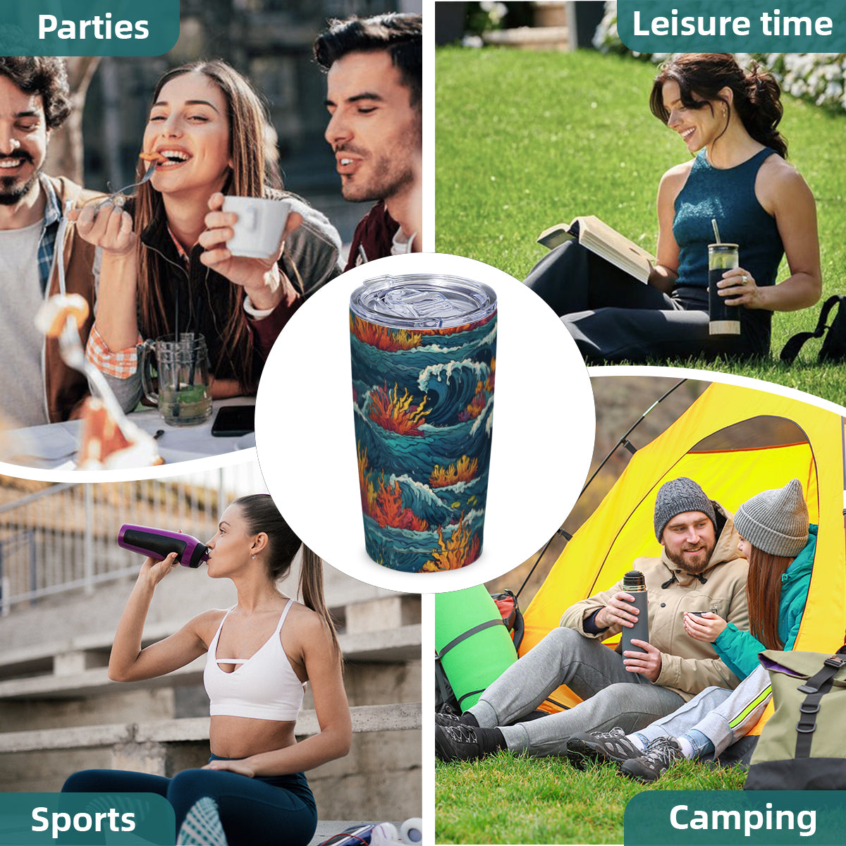 Ocean Waves Outdoor Travel Carry Tumbler (600ml/20oz) | Stainless Steel 304