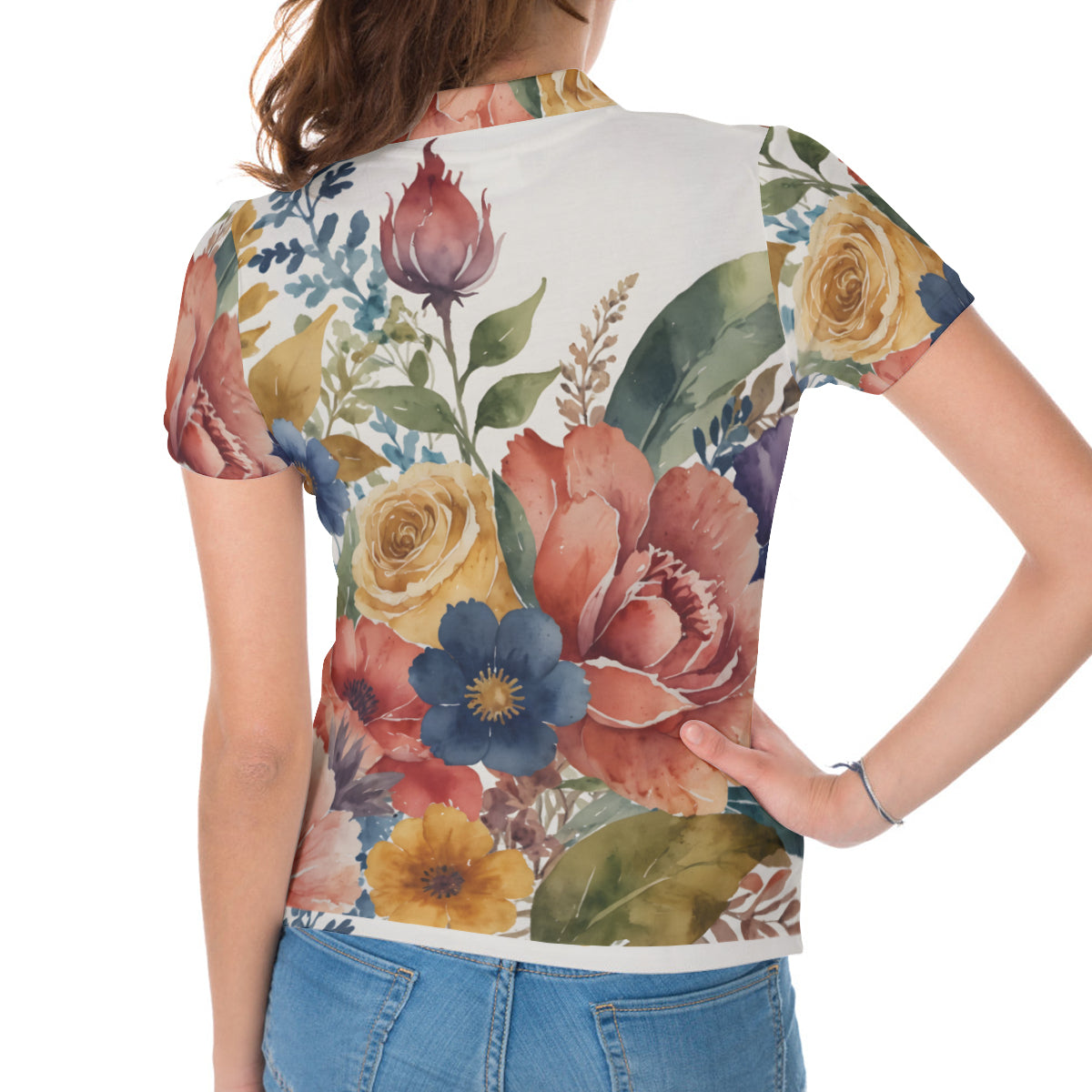Beautiful Floral Women's Short-Sleeved Polo Shirt