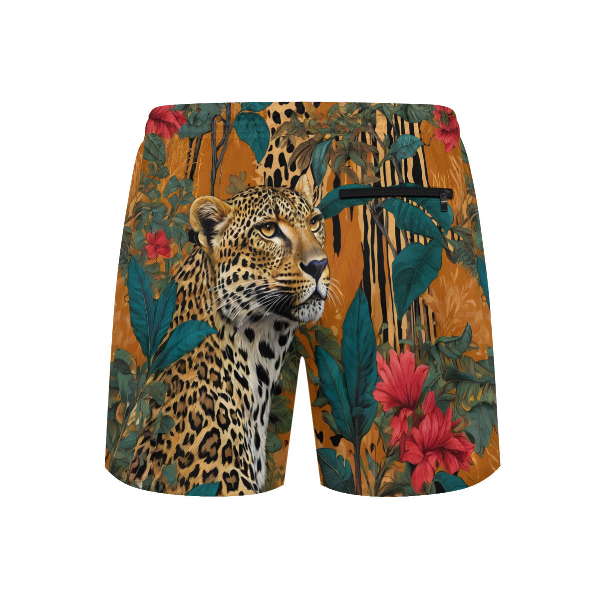 Warrior Leopard Men's Casual Shorts Double-Layer Sports Beach Pants (Short) | Polyester