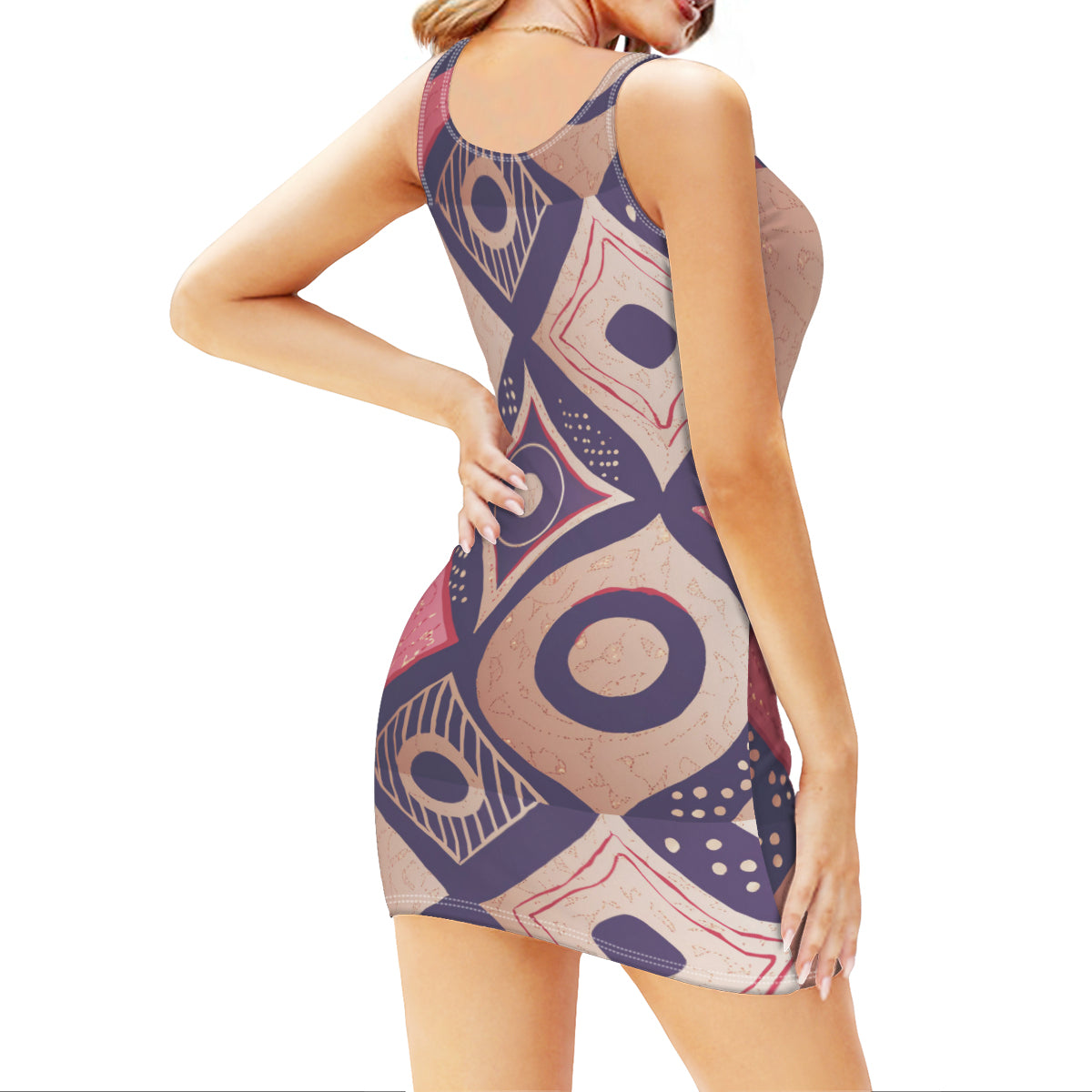 Abstract Sleeveless Slim-Fit Euro-Size Tank Slip Dress