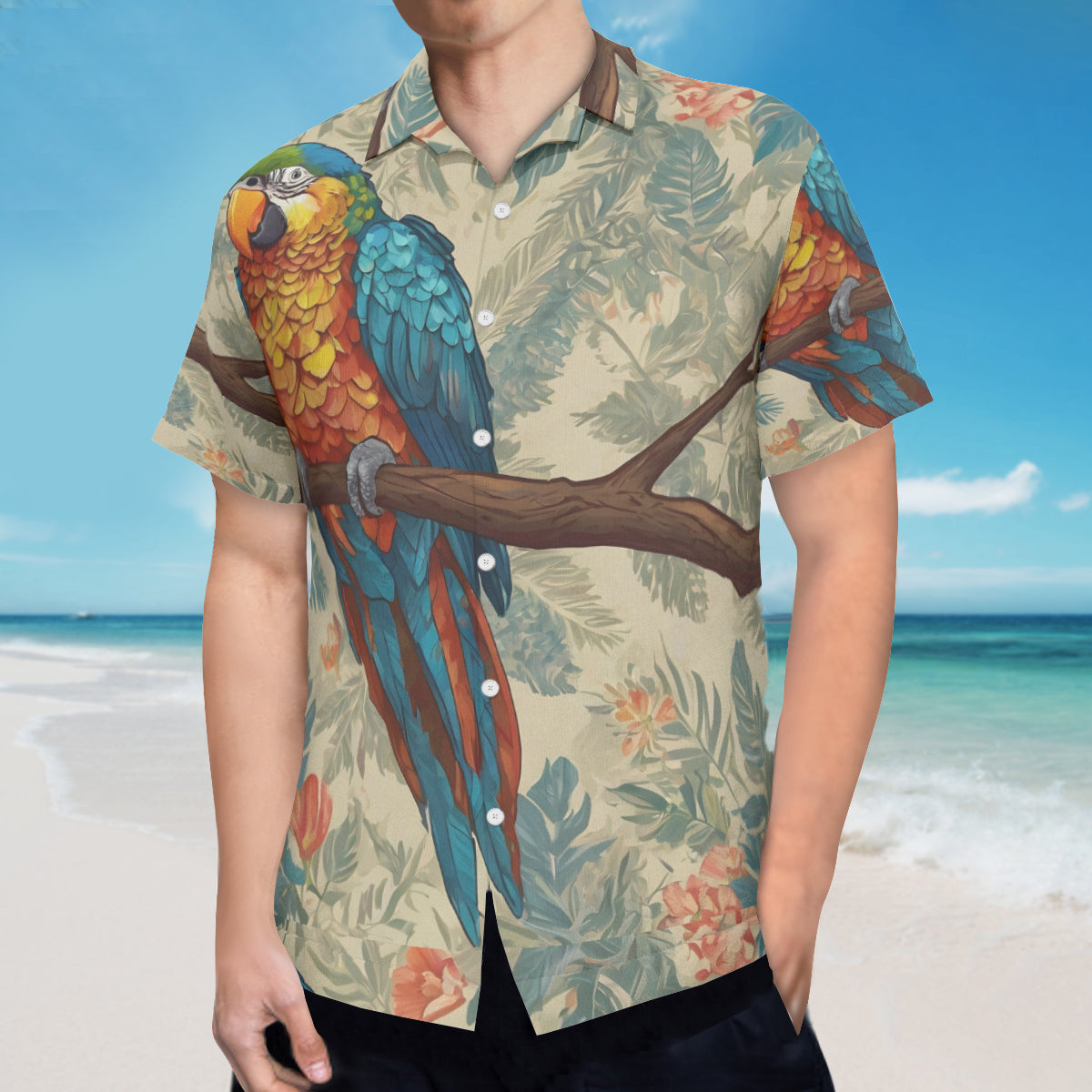 Parrot Design Hawaiian Shirt（No chest pocket) | Polyester