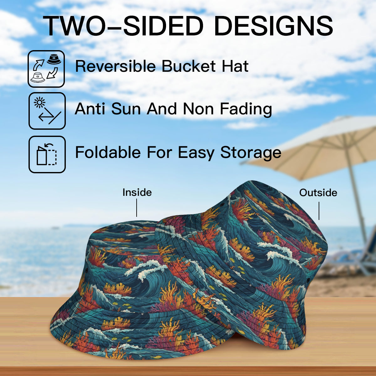 Ocean Waves Fisherman Hat | Polyester
