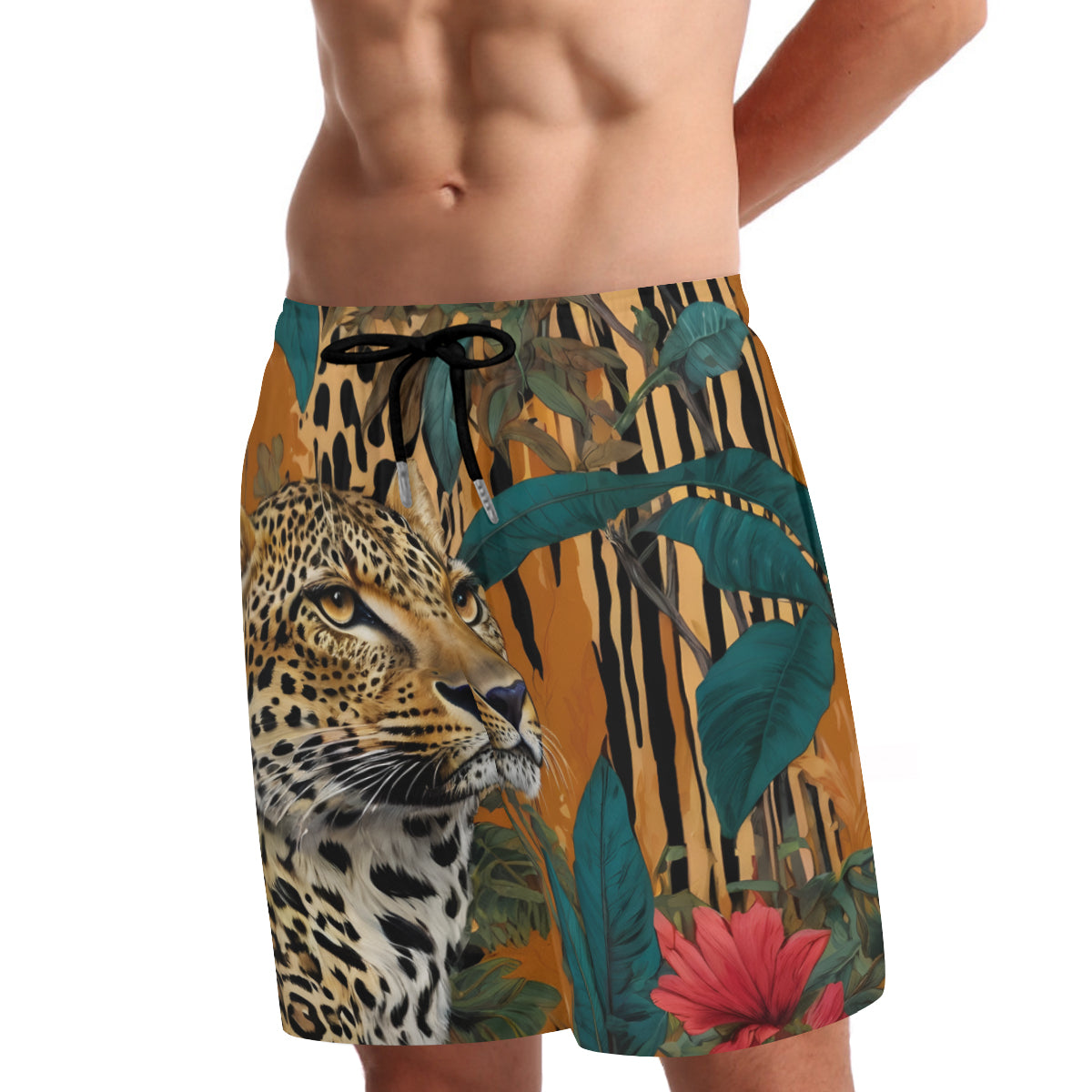 Warrior Leopard Men's Casual Shorts Double-Layer Sports Beach Shorts (Multi-Faceted Design) | Polyester