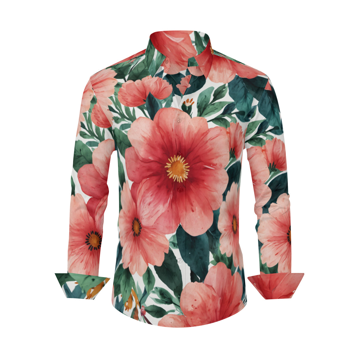 Floral Men's Classic Long-Sleeved Shirt | Polyester