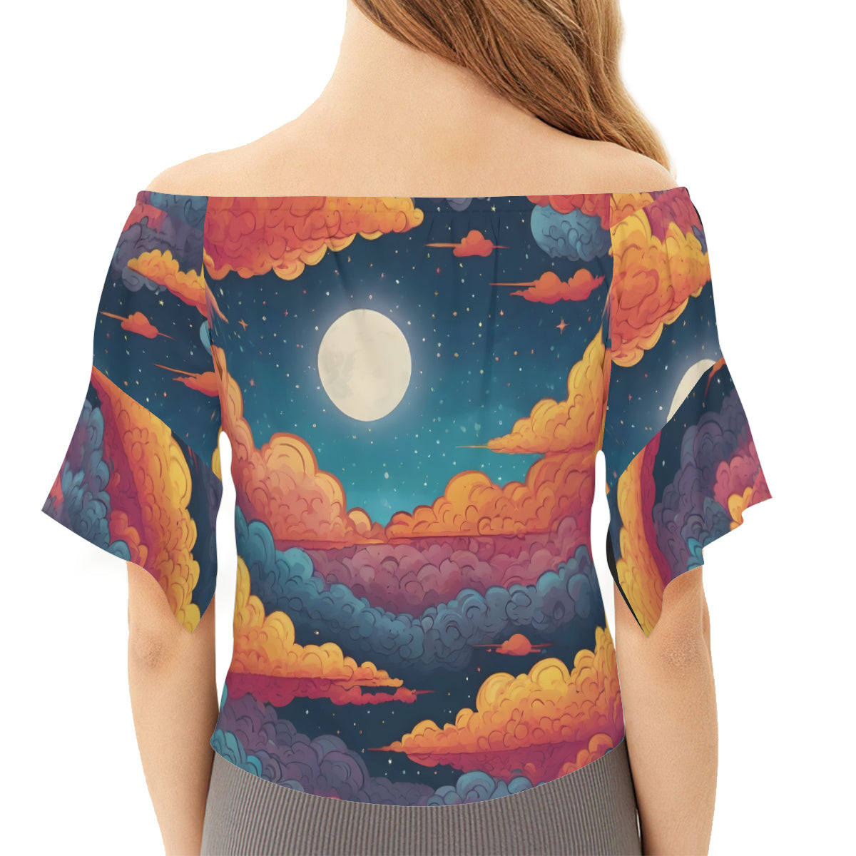 Sky Beauty Abstract Women's One-shoulder Tie Short Sleeves T-shirt | Polyester