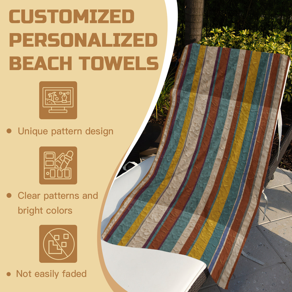 Strip Design Single-Sided Printed Beach Towel | 52% Polyester And 48% Cotton