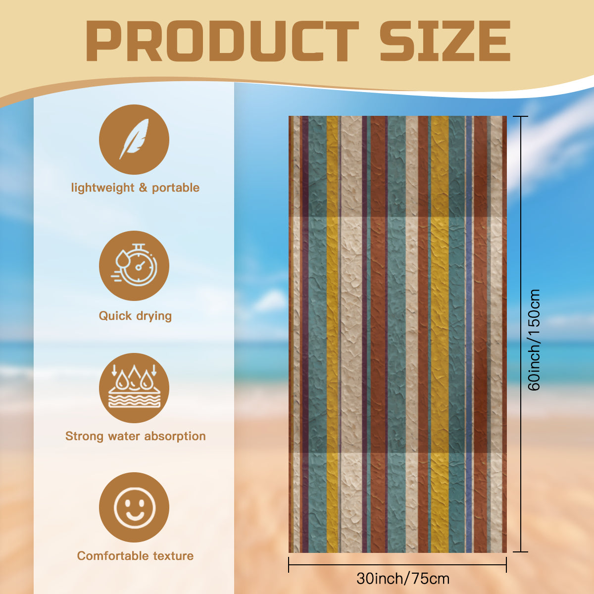 Strip Design Single-Sided Printed Beach Towel | 52% Polyester And 48% Cotton