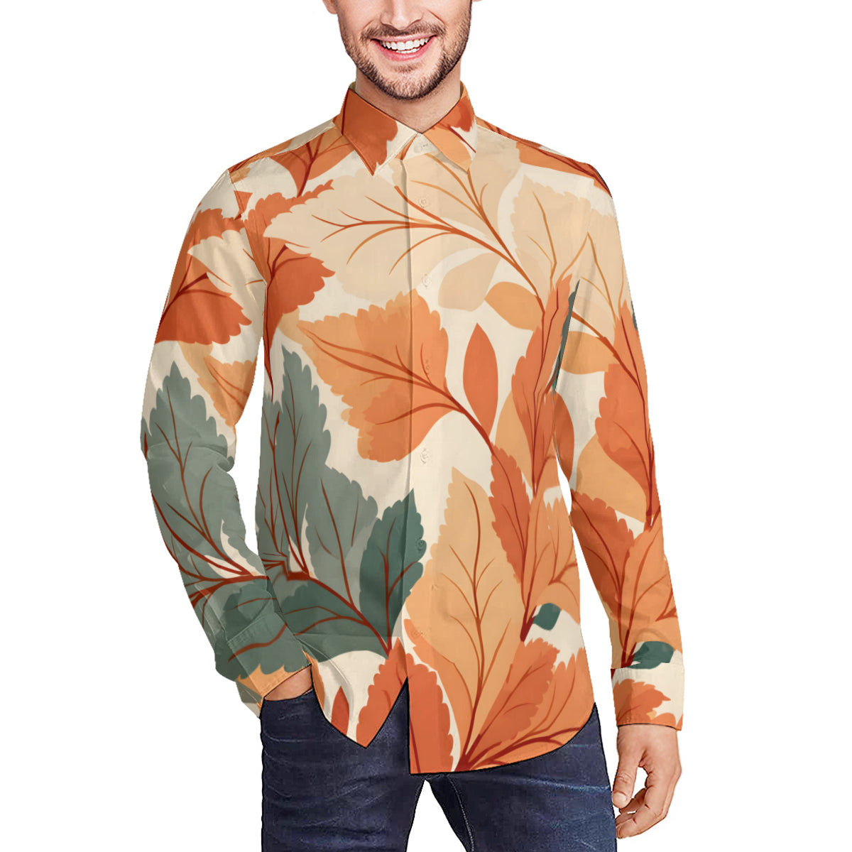 Floral Men's Classic Long-Sleeved Shirt | Polyester