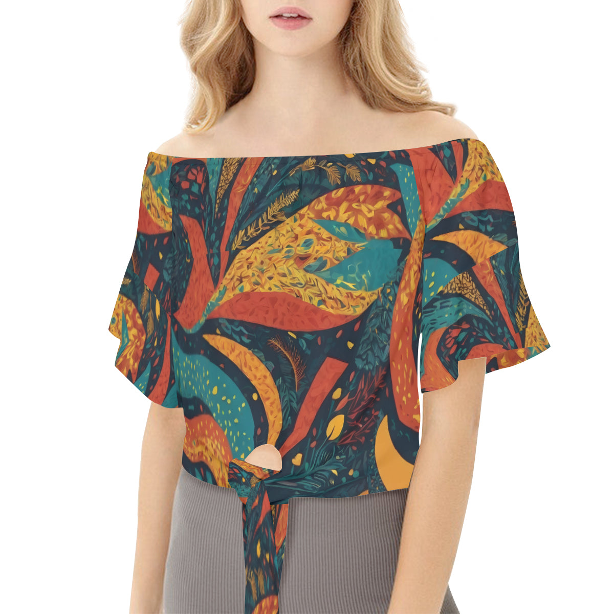 Abstract Beauty Women's One-shoulder Tie Short Sleeves T-shirt | Polyester