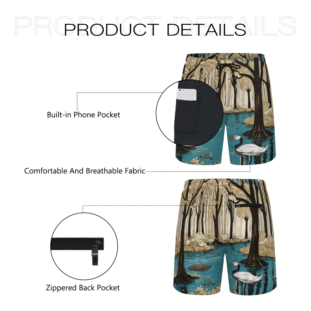 Landscape Wonder Men's Casual Shorts Double-Layer Sports Beach Shorts | Polyester