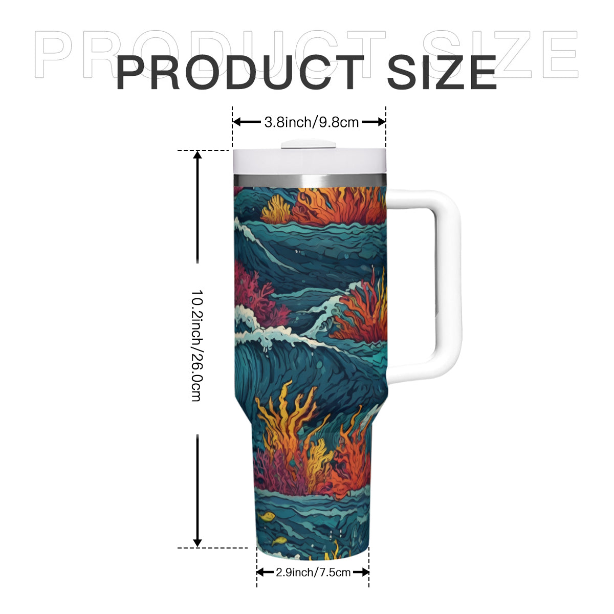 Ocean Waves Large Capacity Tumbler with Handle(1100ml/40oz) | Stainless Steel 304