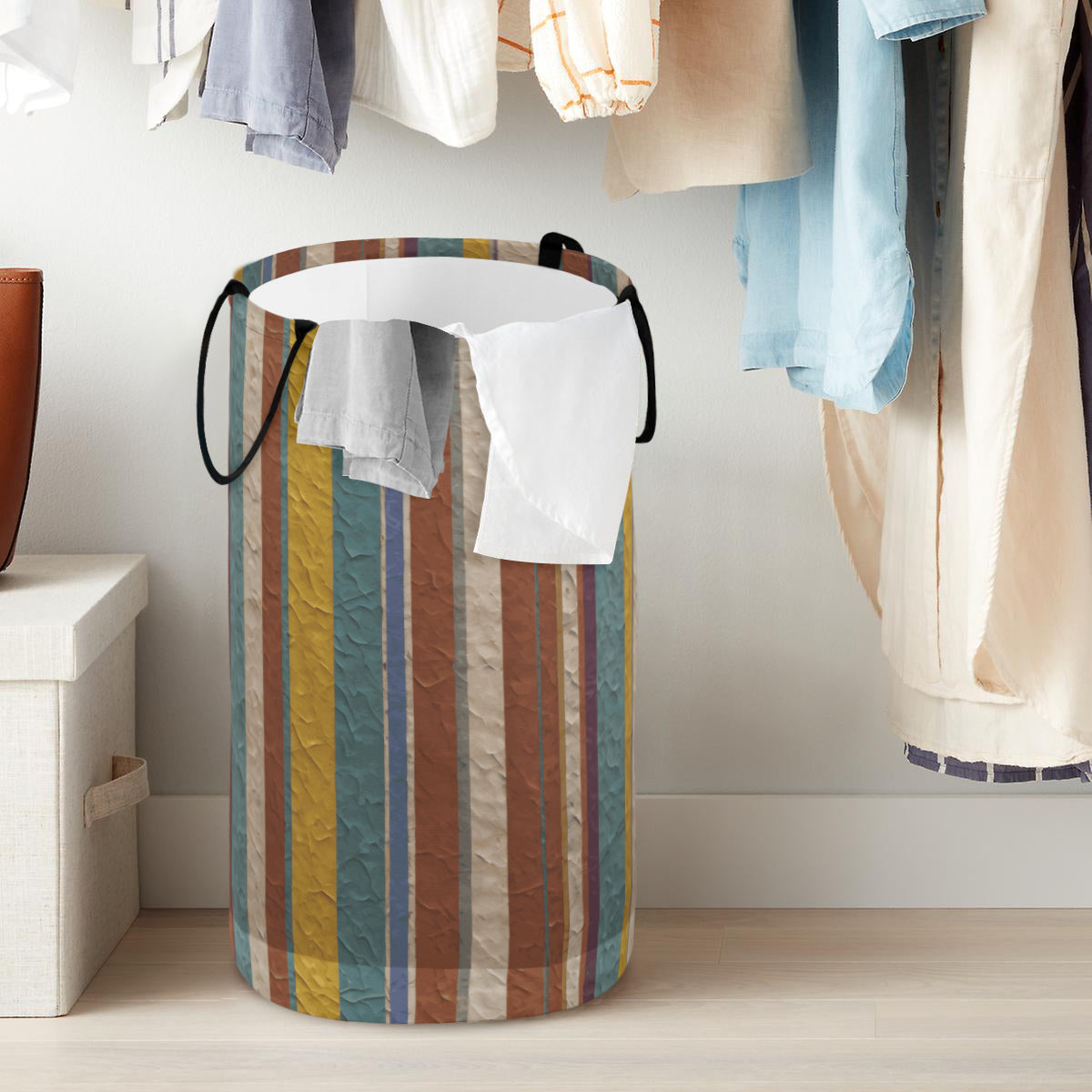 Strip Design Large Capacity Foldable Laundry Basket | Polyester