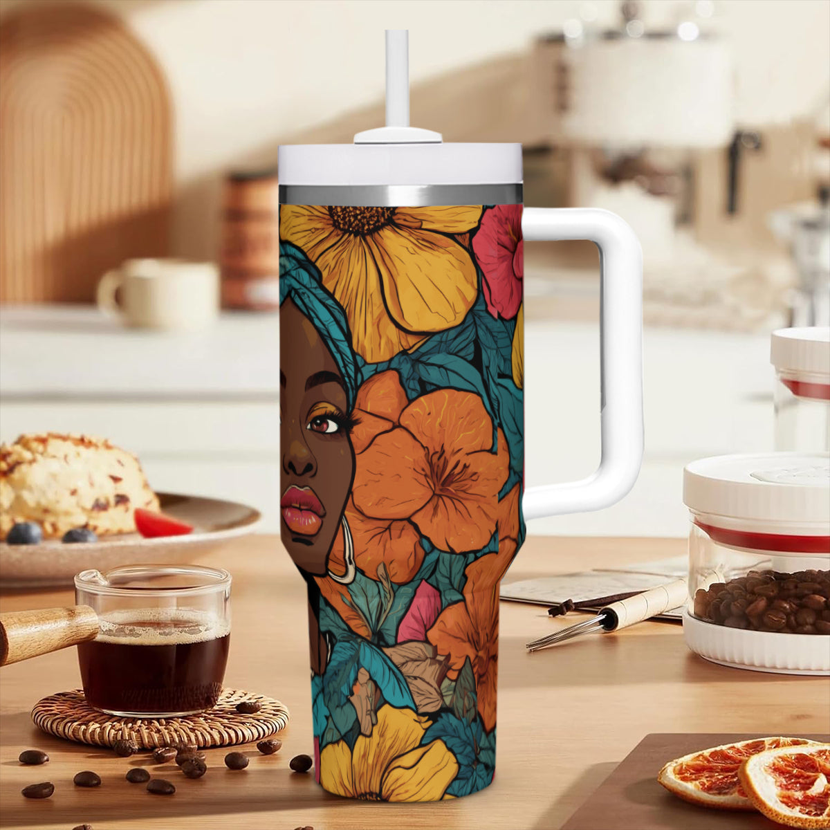 Melanin Queen Large Capacity Tumbler with Handle(1100ml/40oz) | Stainless Steel 304