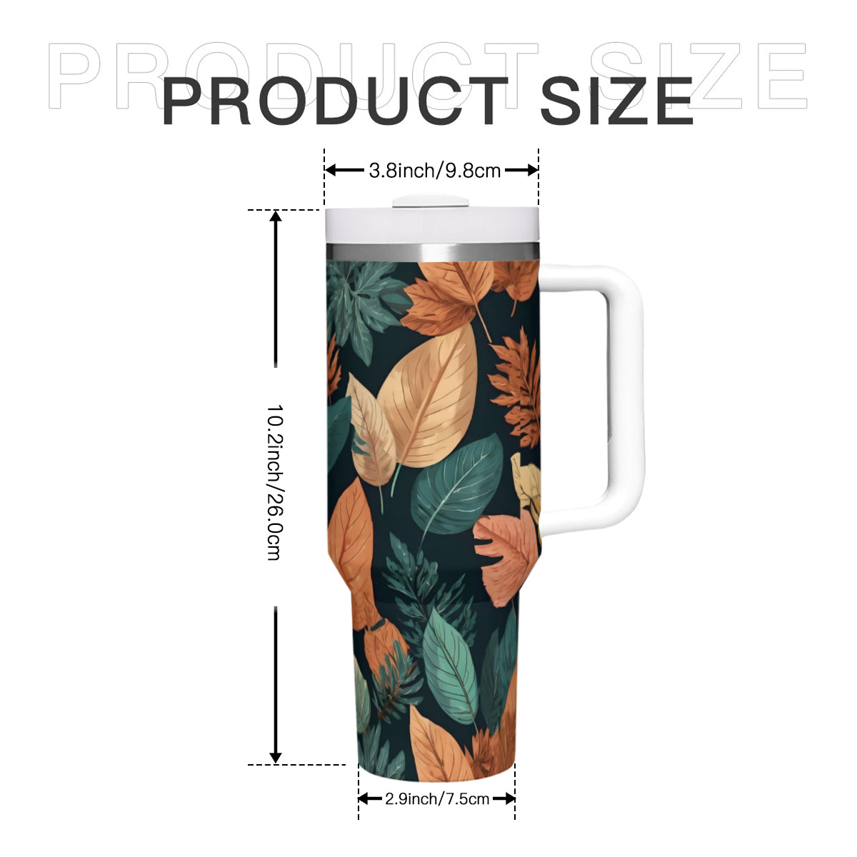 Colorful Leaves Large Capacity Tumbler with Handle(1100ml/40oz) | Stainless Steel 304