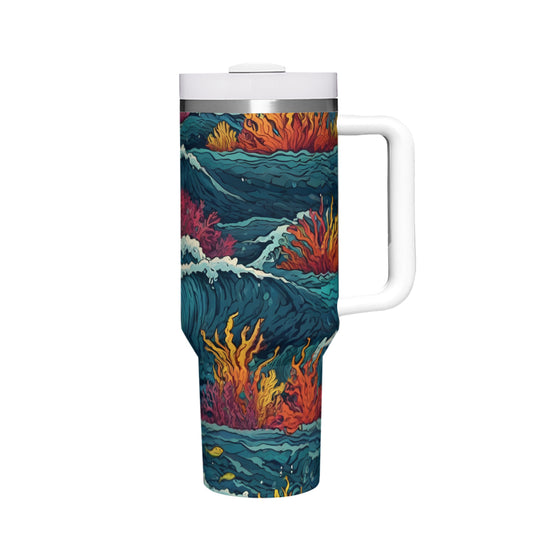 Ocean Waves Large Capacity Tumbler with Handle(1100ml/40oz) | Stainless Steel 304