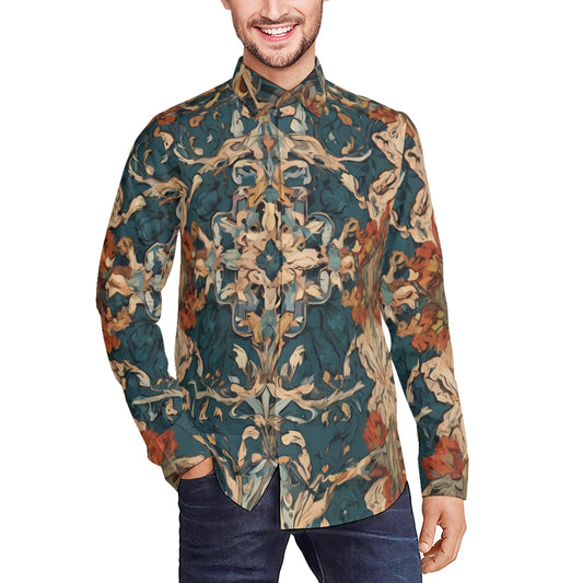 Abstract Design Men's Classic Long-Sleeved Shirt | Polyester