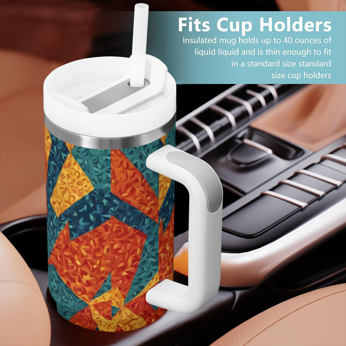 Abstract Pattern Large Capacity Tumbler with Handle(1100ml/40oz) | Stainless Steel 304