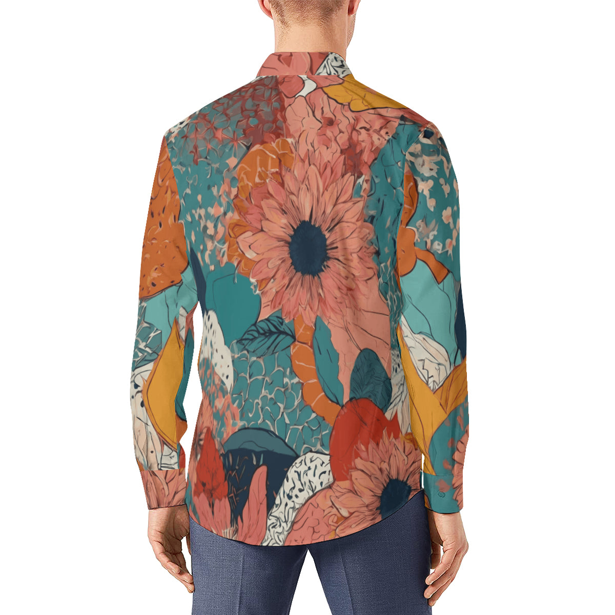 Awesome Floral Men's Classic Long-Sleeved Shirt | Polyester