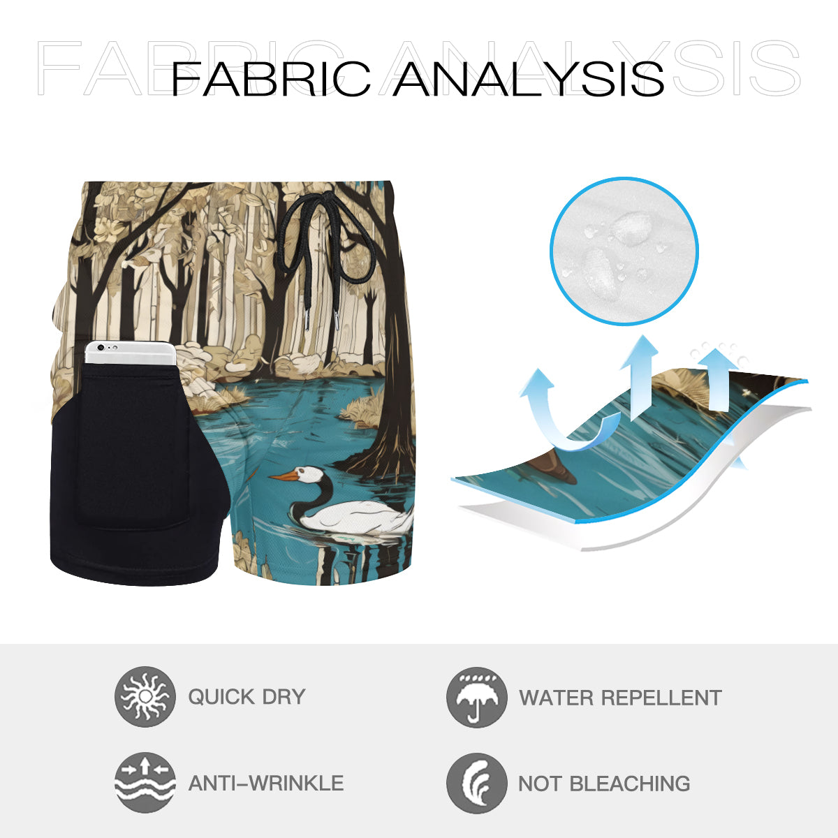 Landscape Wonder Men's Casual Shorts Double-Layer Sports Beach Shorts | Polyester