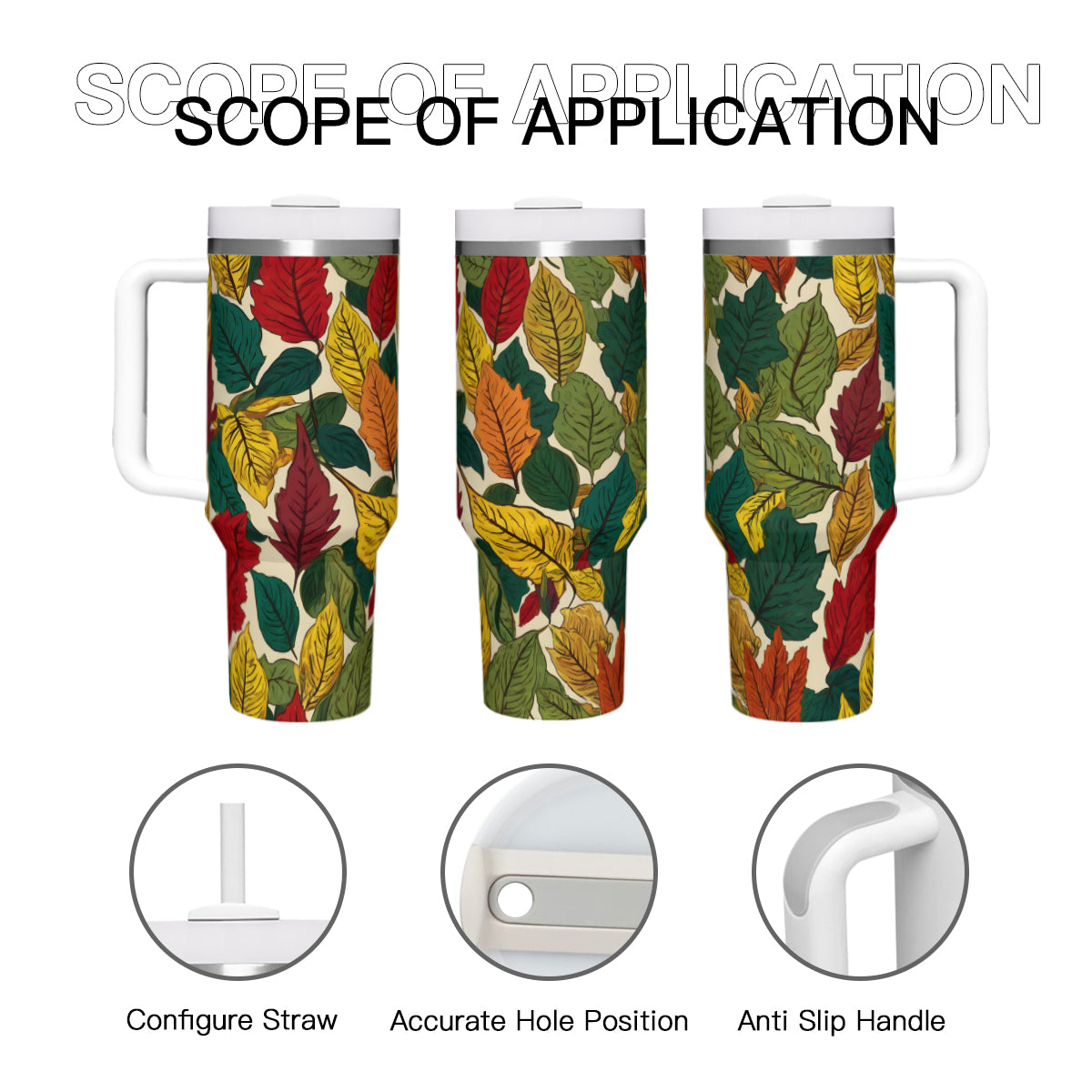Awesome Leaves Large Capacity Tumbler with Handle(1100ml/40oz) | Stainless Steel 304