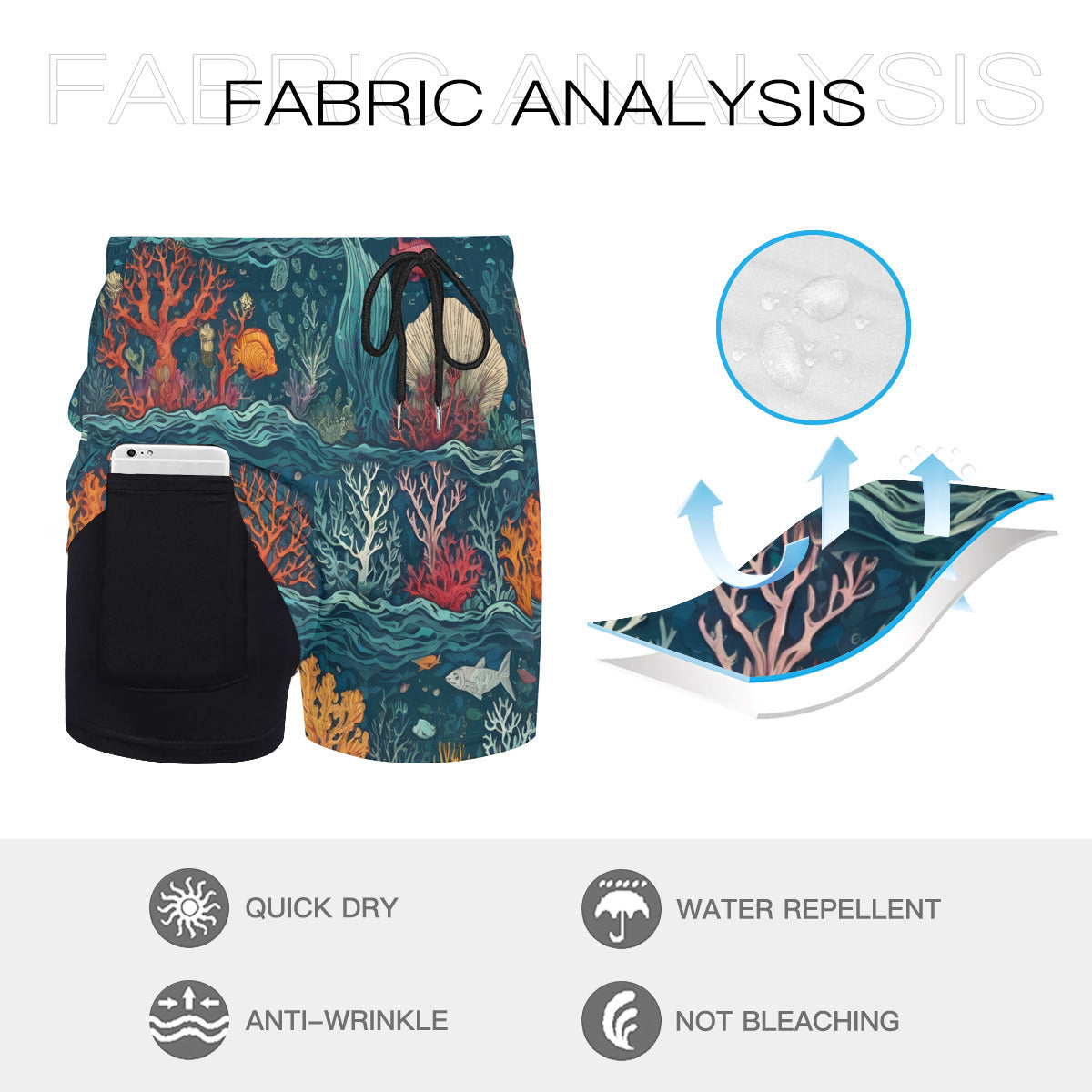 Under Sea Beauty Men's Casual Shorts Double-Layer Sports Beach Pants (Short) | Polyester