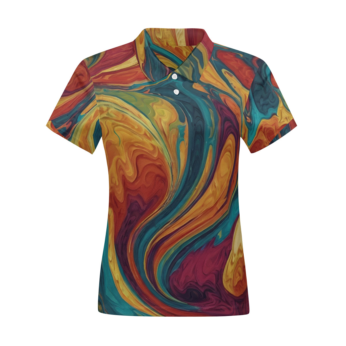 Colorful Design All-Over Print Women's Short-Sleeved Polo Shirt｜Polyester