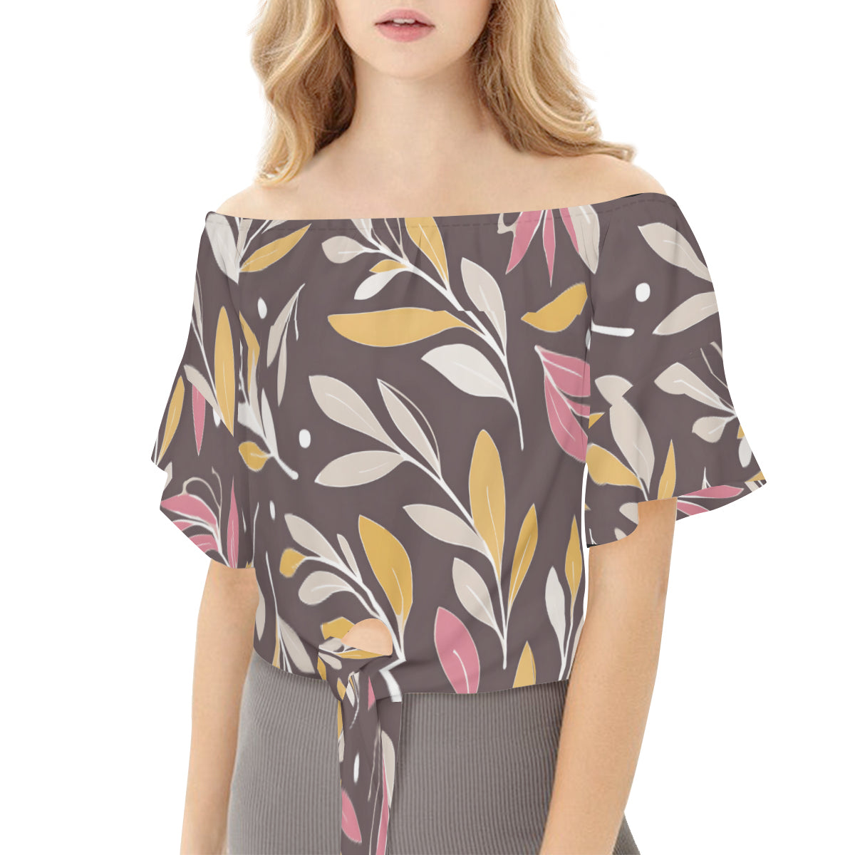 Golden Branches Women's One-shoulder Tie Short Sleeves T-shirt