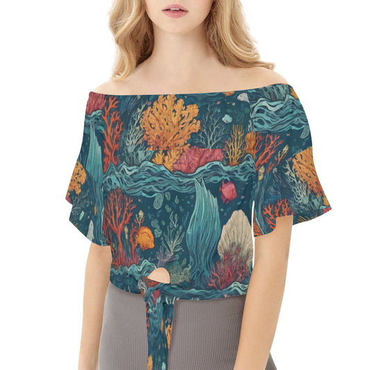 Under Sea Beauty Women's One-shoulder Tie Short Sleeves T-shirt | Polyester