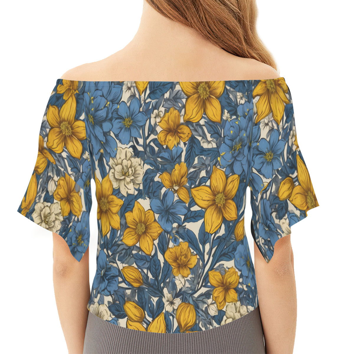 Floral Yellow Abstract Women's One-shoulder Tie Short Sleeves T-shirt | Polyester