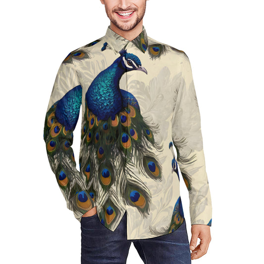 Peacock Design Men's Classic Long-Sleeved Shirt | Polyester