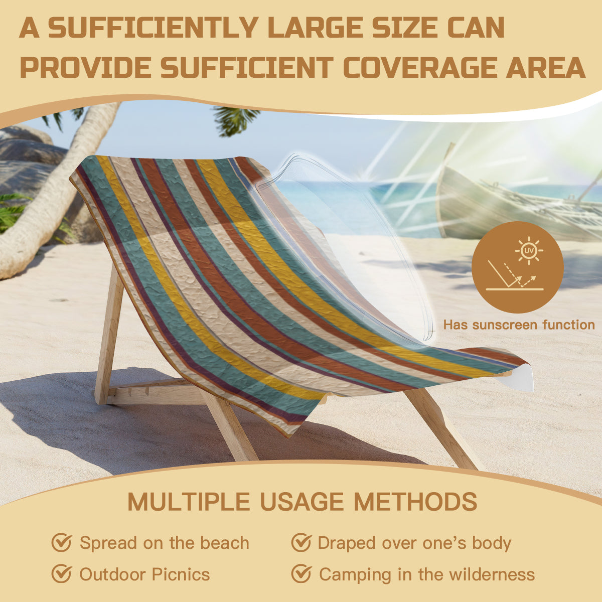 Strip Design Single-Sided Printed Beach Towel | 52% Polyester And 48% Cotton