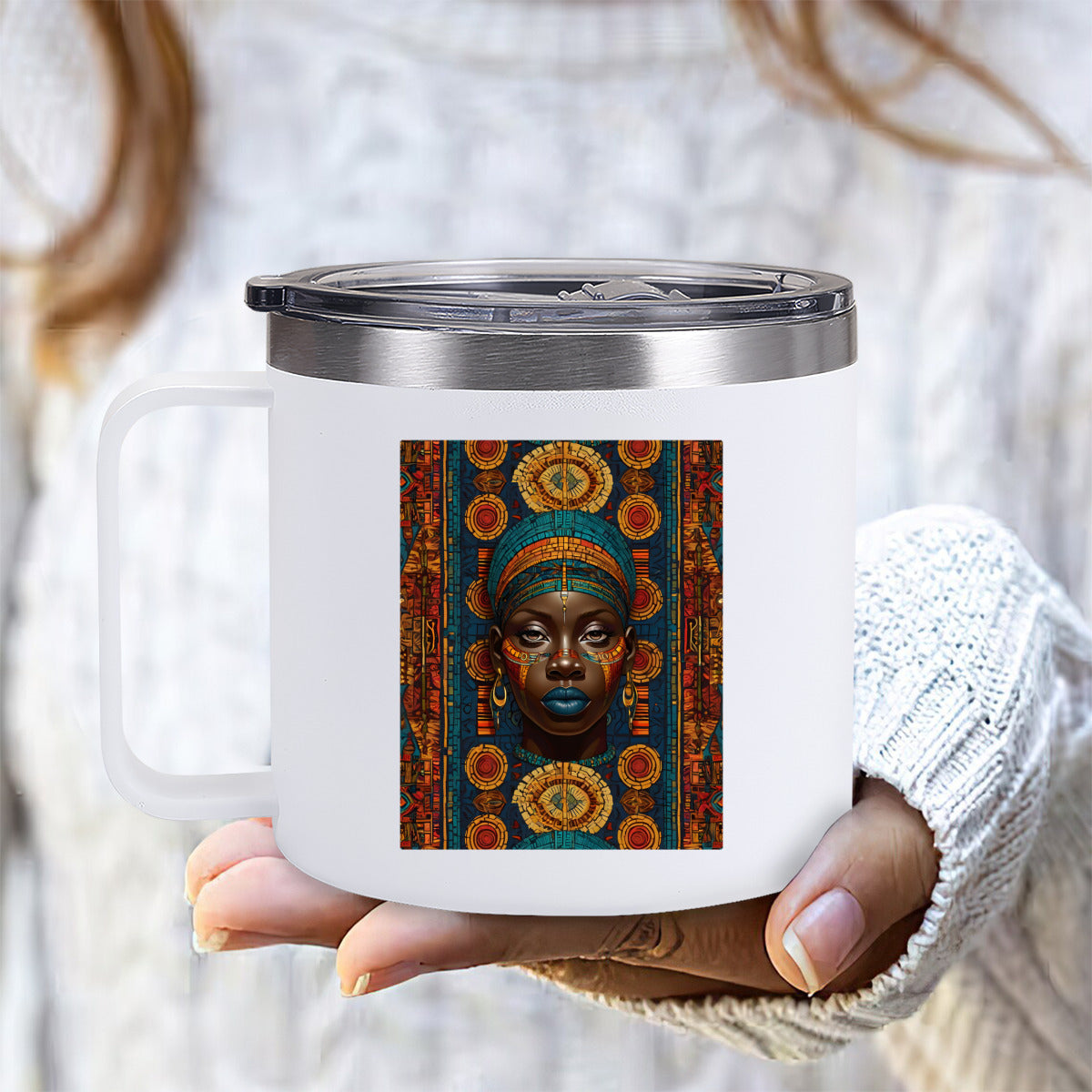 Melanin Image Reversible Patterned Insulated Tumbler Coffee Mug with Handle (410ml/14oz) | Stainless Steel 304