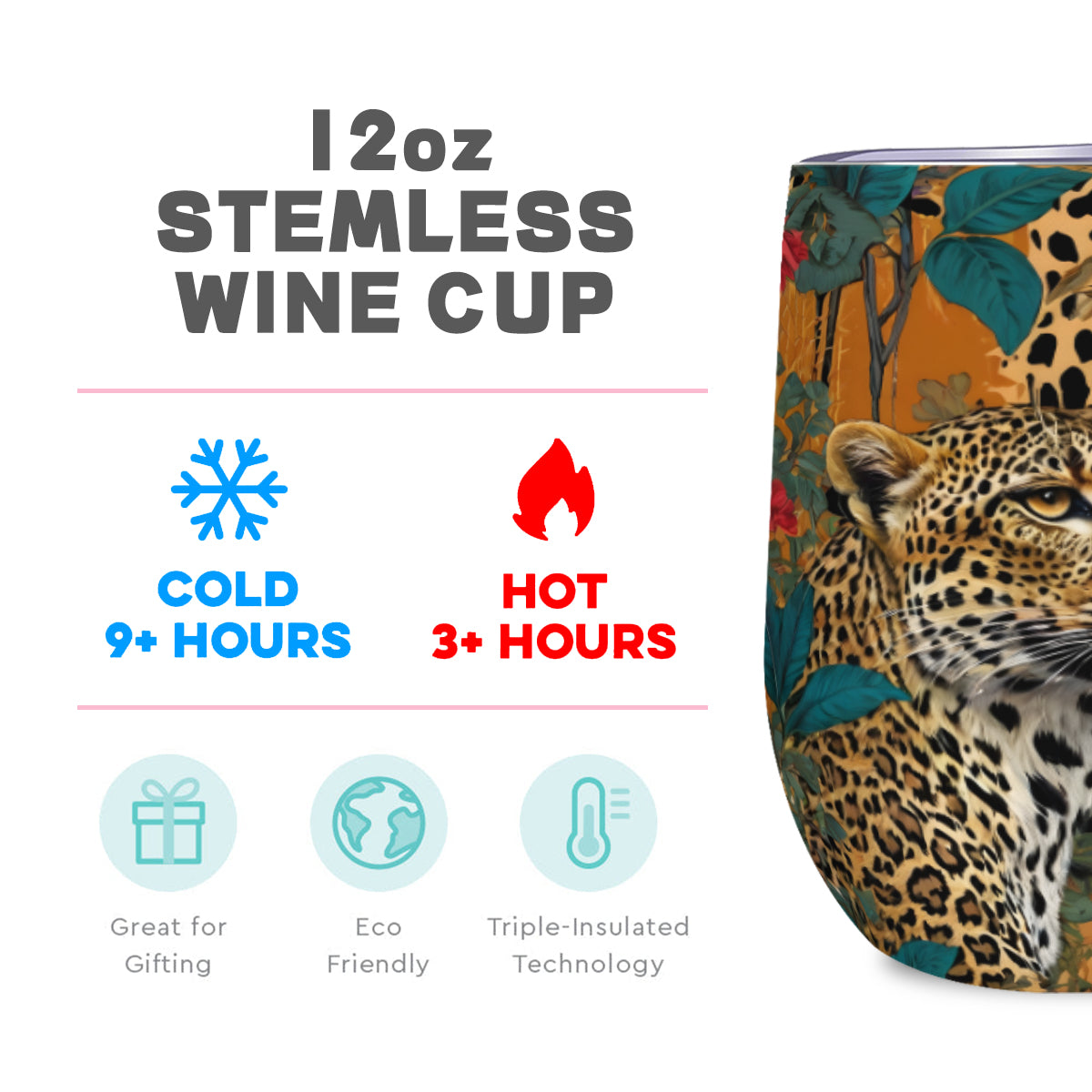 Warrior Leopard Stemless Wine Tumbler（350ml/12oz）| Stainless steel 304
