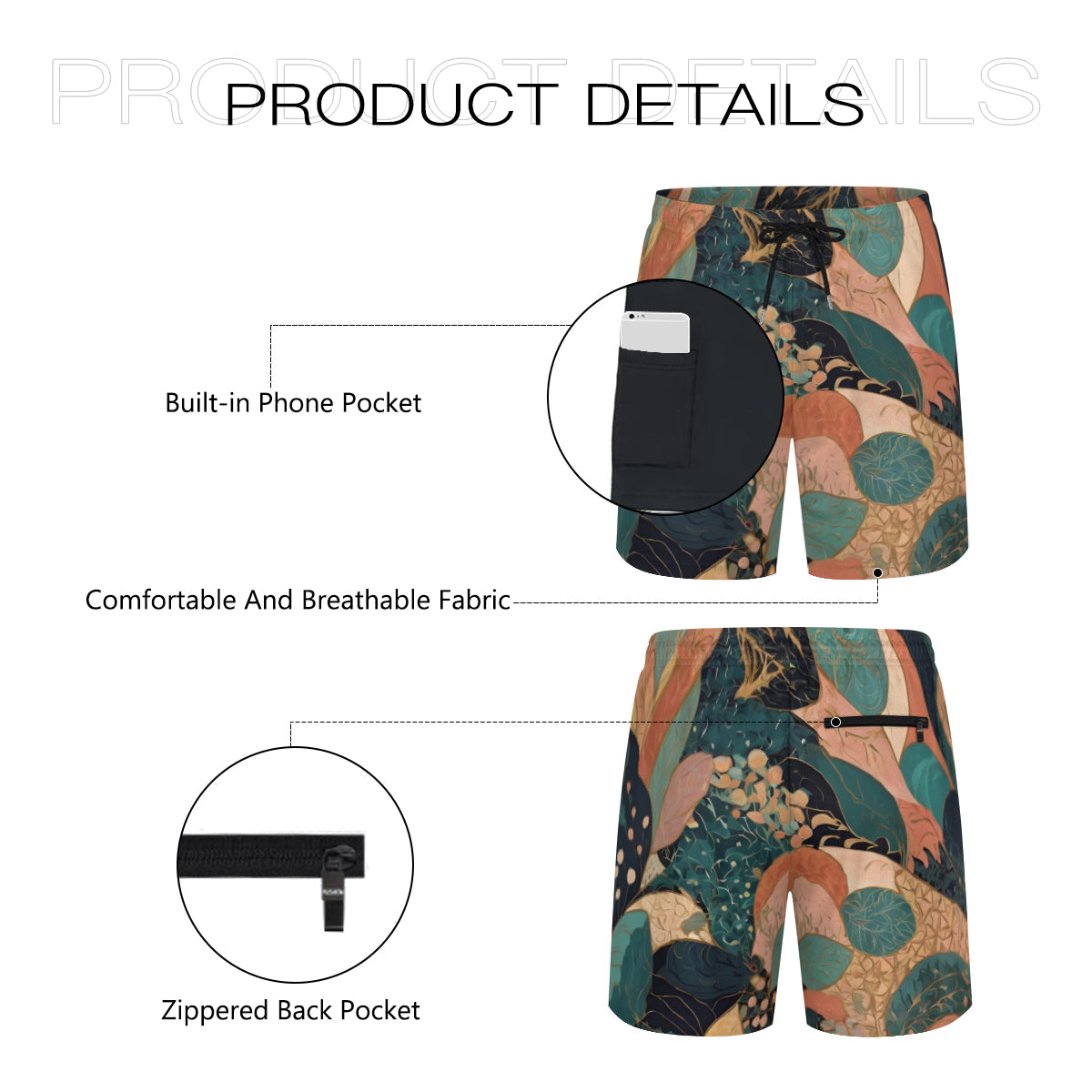 Abstract Wonder Men's Casual Shorts Double-Layer Sports Beach Shorts