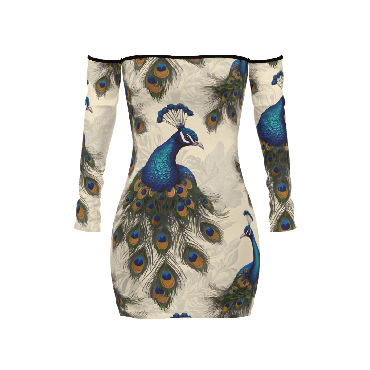 Peacock Design Women's Off-shoulder Back Lace-up Dress | Polyester