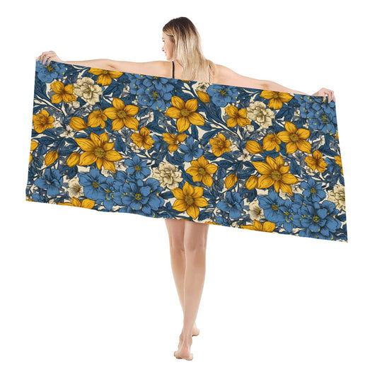Abstract Yellow Floral Beach towel (comfortable model)｜Polyester