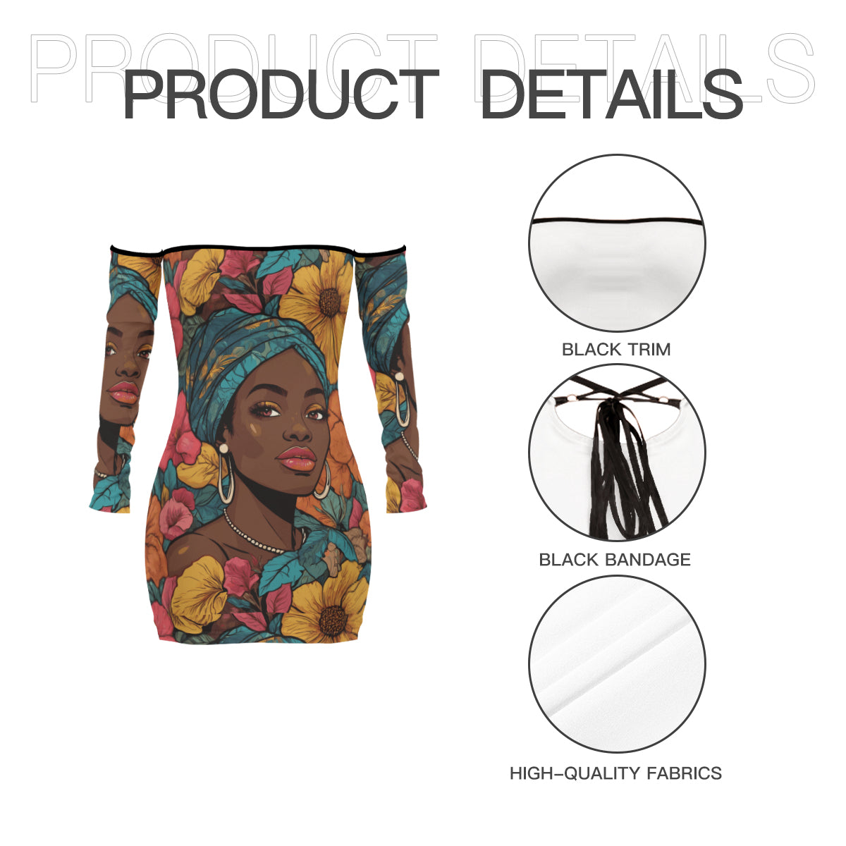 Melanin Queen Women's Off-shoulder Back Lace-up Dress | Polyester