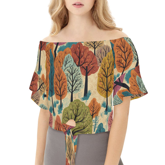 Beautiful Floral Women's One-shoulder Tie Short Sleeves T-shirt | Polyester