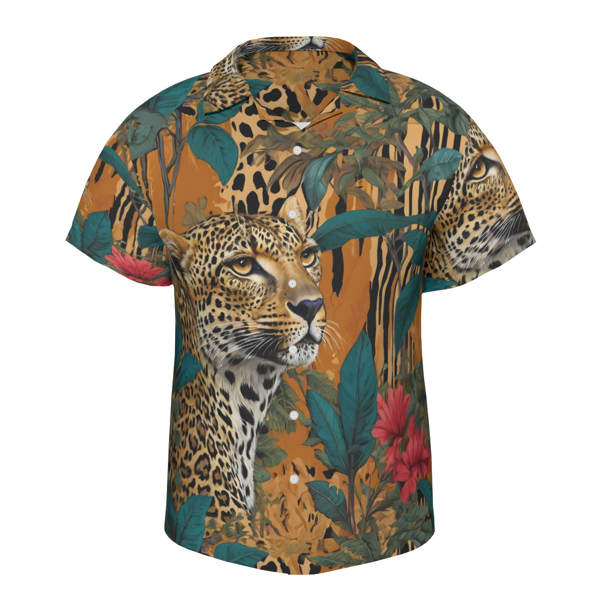 Warrior Leopard All-Over Print Hawaiian Shirt（No chest pocket) | Polyester