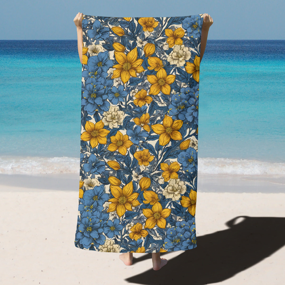 Abstract Yellow Floral Beach towel (comfortable model)｜Polyester