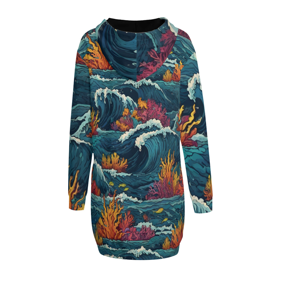 Ocean Waves Women Long Sleeve Casual Hoodie Sweatshirt Dress