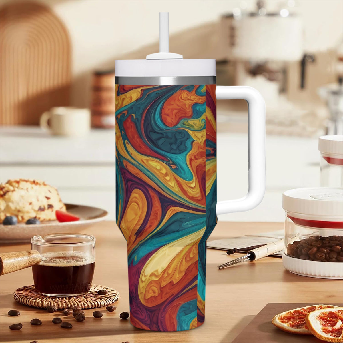 Colorful Design Large Capacity Tumbler with Handle(1100ml/40oz) | Stainless Steel 304