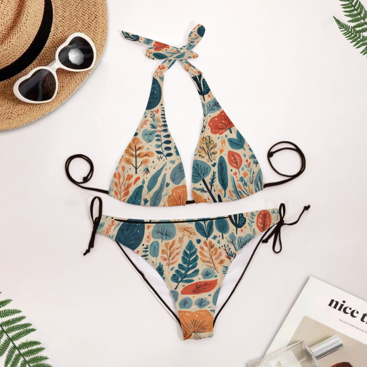 Abstract Floral Bikini Swimsuit (Multi-Faceted Design)｜Polyester+Spandex