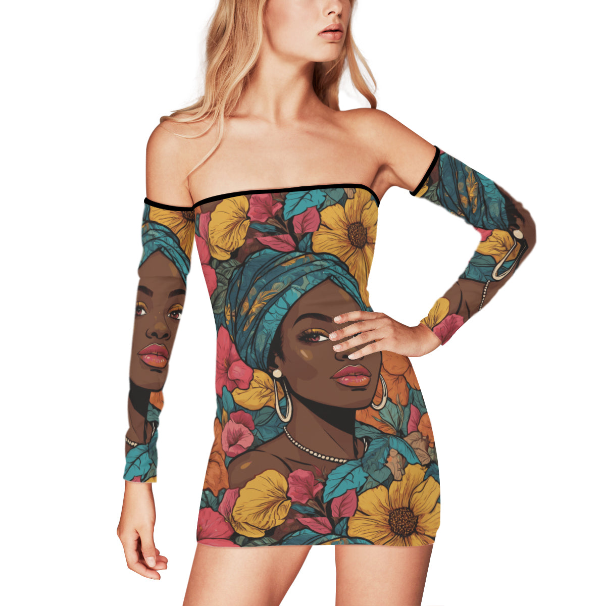 Melanin Queen Women's Off-shoulder Back Lace-up Dress | Polyester