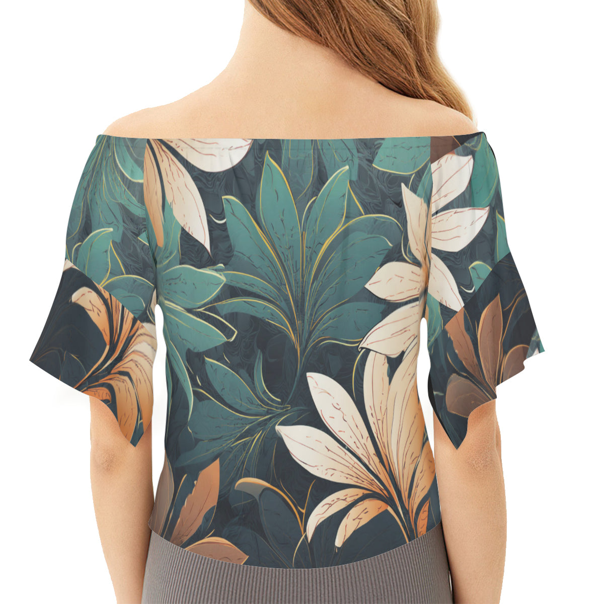 Floral Green Women's One-shoulder Tie Short Sleeves T-shirt