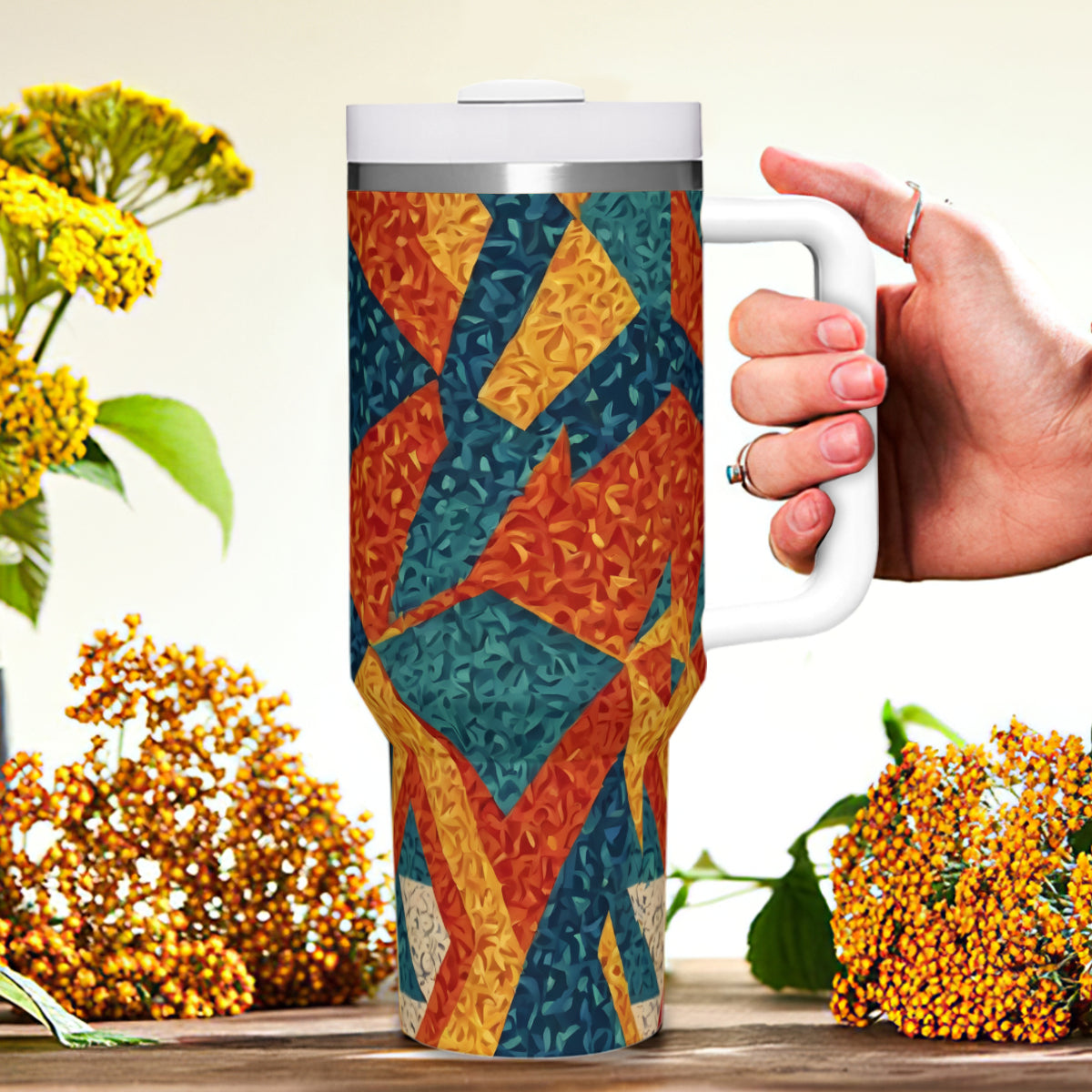 Abstract Pattern Large Capacity Tumbler with Handle(1100ml/40oz) | Stainless Steel 304